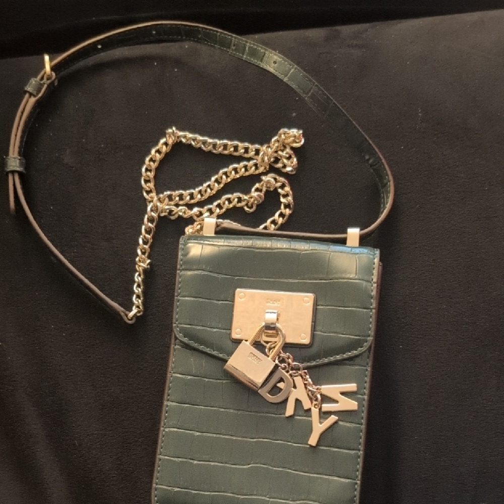 DKNY Green Crossbody Bag with Gold Accents